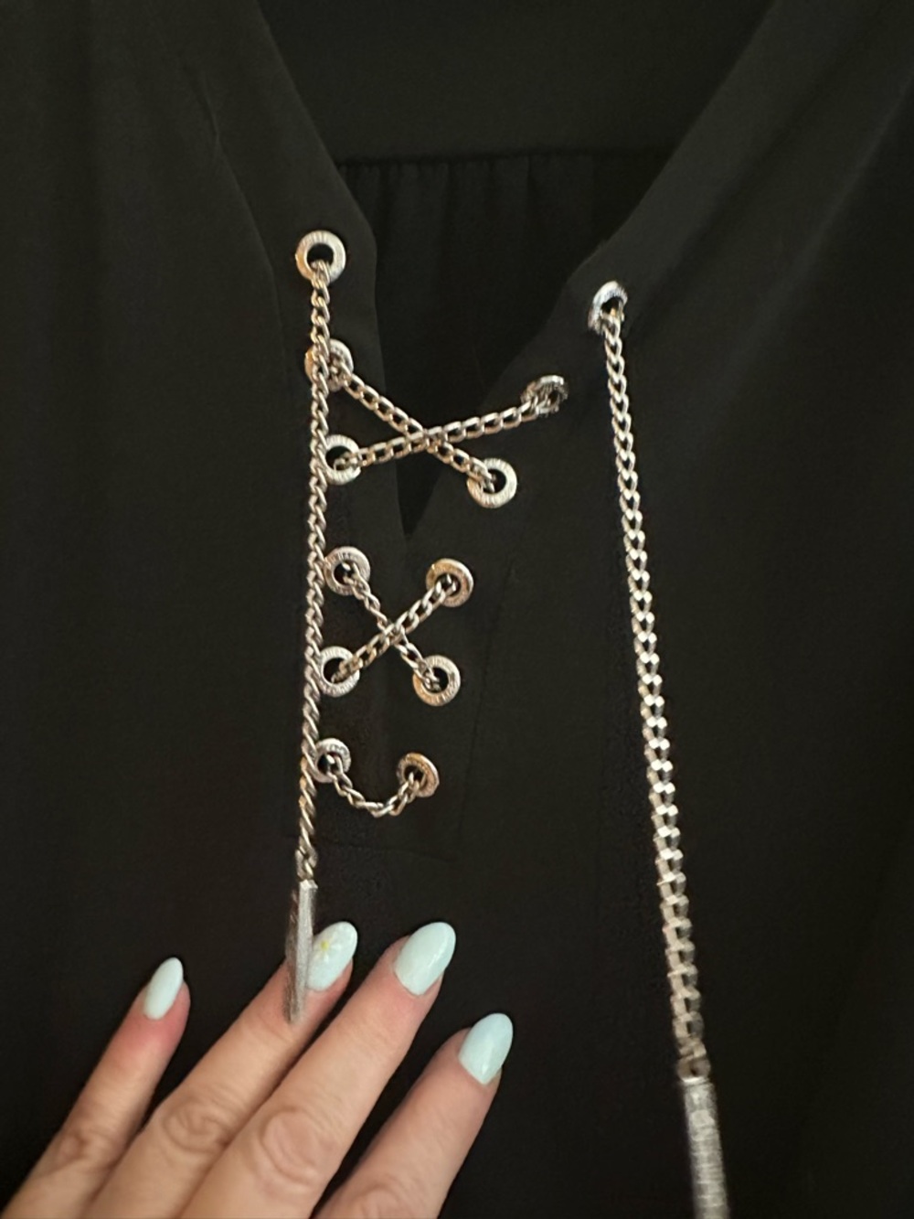 Michael Kors Black Midi Dress with Silver Chain Detailing